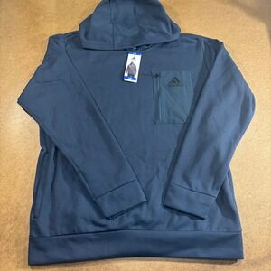 Adidas Mens Fleece Hoodie Navy Blue Chest Zip Pocket Size Large NWT